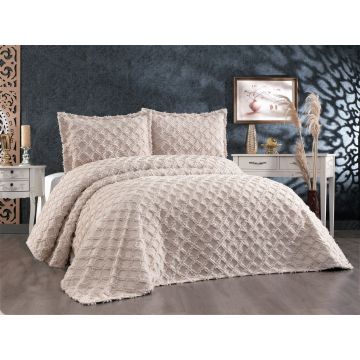 Set cuvertura de pat dubla 3 piese, L'essentiel Maison, Harem, Tesatura Chenille, Cappuccino
