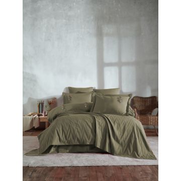 Set cuvertura de pat dubla 3 piese, L'essentiel Maison, Noris, Bumbac, Kaki