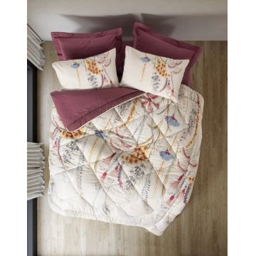 Set Lenjerie si Cuvertura Matlasata Flos Bordo (Bumbac 100%)