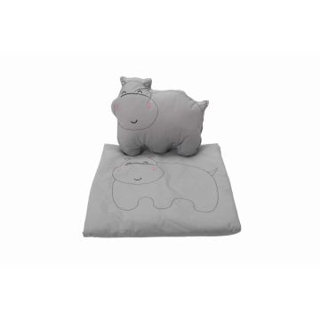 Set Somnart cu paturica brodata si perna hipopotam