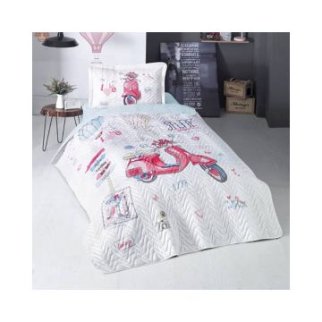 Cuvertura De Pat Clasy-Matlasata Free Girl, 180x240 cm, 1 fata perna, bumbac, multicolor, reversibil