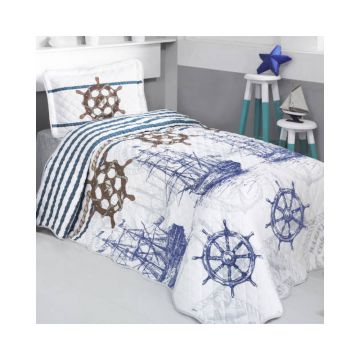 Cuvertura De Pat Clasy-Matlasata Marine Tek, 180x240 cm, 1 fata perna, bumbac, multicolor, reversibil