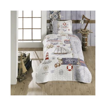 Cuvertura De Pat Clasy-Matlasata Sailife, 180x240 cm, 1 fata perna, bumbac, multicolor, reversibil