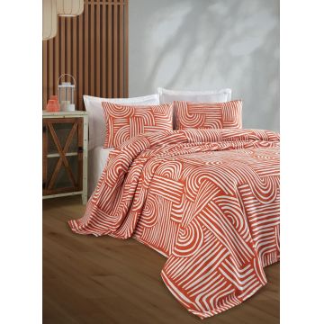 Cuvertura matlasata dubla, L'essentiel Maison, Line Art, Bumbac, Caramiziu