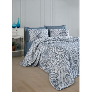 Cuvertura pique Single, L'essentiel Maison, Loop, Bumbac, Albastru