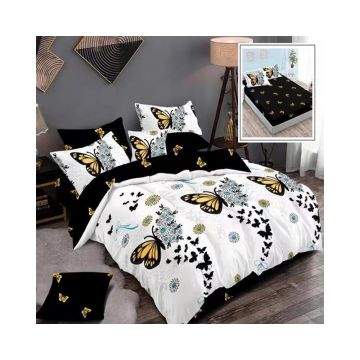 Lenjerie De Pat Butterfly Black&White Finet, textil 70% BBC, 6 piese, pentru 2 persoane, multicolor