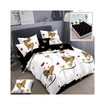 Lenjerie De Pat Butterfly White Finet, textil 70% BBC, 6 piese, pentru 2 persoane, multicolor