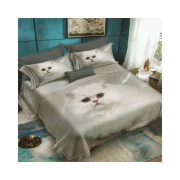 Lenjerie De Pat Cat D25 Finet, 70% bumbac, 30% poliester, 6 piese, pentru 2 persoane, multicolor