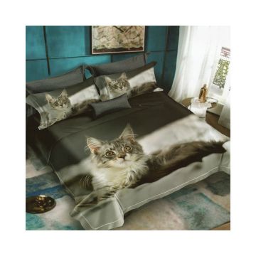 Lenjerie De Pat Cat D35 Finet, 70% bumbac, 30% poliester, 6 piese, pentru 2 persoane, multicolor