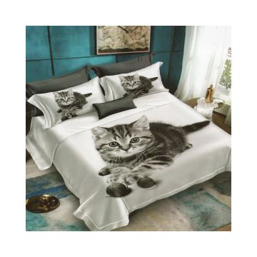 Lenjerie De Pat Cat D62 Finet, 70% bumbac, 30% poliester, 6 piese, pentru 2 persoane, multicolor