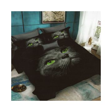 Lenjerie De Pat Cat D67 Finet, 70% bumbac, 30% poliester, 6 piese, pentru 2 persoane, multicolor