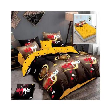 Lenjerie De Pat Cat Finet, textil 70% BBC, 6 piese, pentru 2 persoane, multicolor