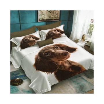 Lenjerie De Pat Dog D24 Finet, 70% bumbac, 30% poliester, 6 piese, pentru 2 persoane, multicolor