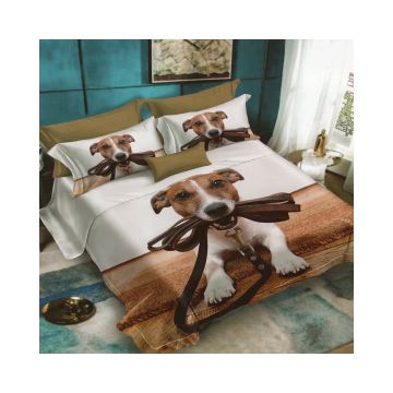 Lenjerie De Pat Dog D34 Finet, 70% bumbac, 30% poliester, 6 piese, pentru 2 persoane, multicolor