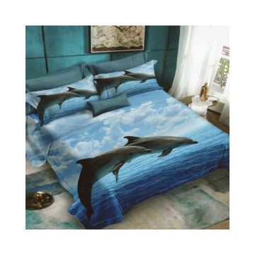 Lenjerie De Pat Dolphins D60 Finet, 70% bumbac, 30% poliester, 6 piese, pentru 2 persoane, multicolor