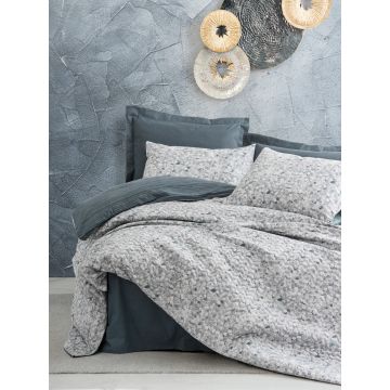 Lenjerie de pat dubla 4 anotimpuri, L'essentiel Maison, Molly, Bumbac Ranforce, Antracit / Alb / Gri
