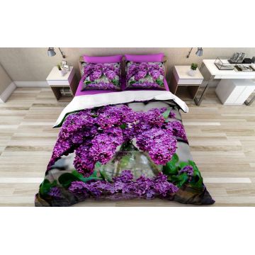 Lenjerie de pat dubla (DE), 3 piese, L'essentiel Maison, Lavender, Bumbac;Poliester, Mov / Verde / Gri