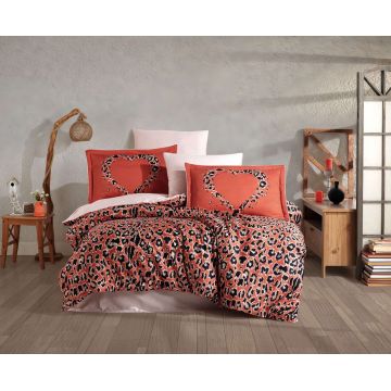 Lenjerie de pat dubla, L'essentiel Maison, Aura, Coral / Pudră / Negru