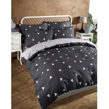 Lenjerie de pat dubla, L'essentiel Maison, Geometirk, 65% bumbac/35% poliester, Gri