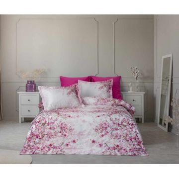Lenjerie de pat dubla, L'essentiel Maison, Krista, Alb/Roz