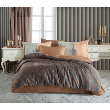 Lenjerie de pat dubla, L'essentiel Maison, Lotus, Bronz / Albastru