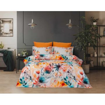 Lenjerie de pat dubla, L'essentiel Maison, Mia, Alb / Portocaliu