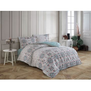 Lenjerie de pat dubla, L'essentiel Maison, North, Alb / Turcoaz / Roz / Negru