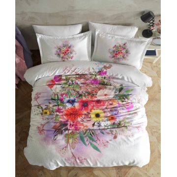 Lenjerie de pat dubla, L'essentiel Maison, Posy, Alb / Roz / Verde