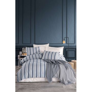 Lenjerie de pat dubla, L'essentiel Maison, Soft Line, Albastru navy