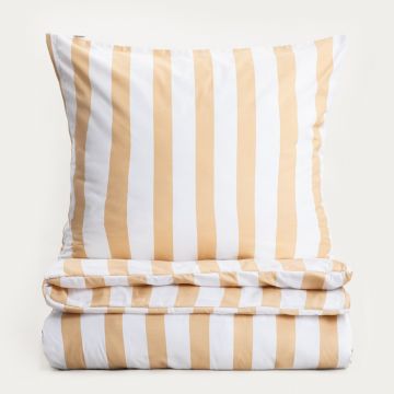 Lenjerie de pat dubla Rayas, Homla, 160x200 cm, 3 piese, microfibra din poliester, alb/bej