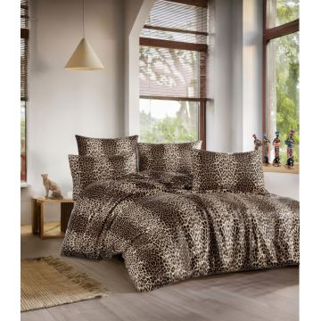 Lenjerie de pat dubla Super King (EU) (IT), 3 piese, L'essentiel Maison, Leopard, Maro / Bej