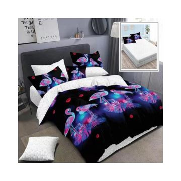 Lenjerie De Pat Flamingo Finet, textil 70% BBC, 6 piese, pentru 2 persoane, multicolor
