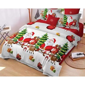 Lenjerie De Pat Happy Christmas, 50% bumbac, 50% poliester, 4 piese, pentru 2 persoane, multicolor