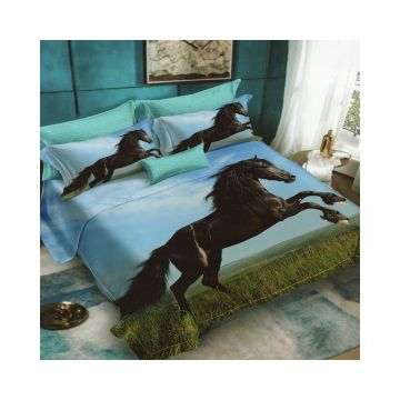 Lenjerie De Pat Horse D30 Finet, 70% bumbac, 30% poliester, 6 piese, pentru 2 persoane, multicolor