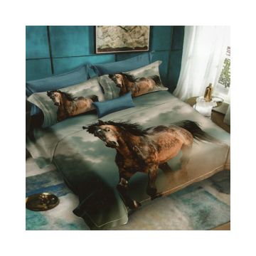 Lenjerie De Pat Horse D41 Finet, 70% bumbac, 30% poliester, 6 piese, pentru 2 persoane, multicolor