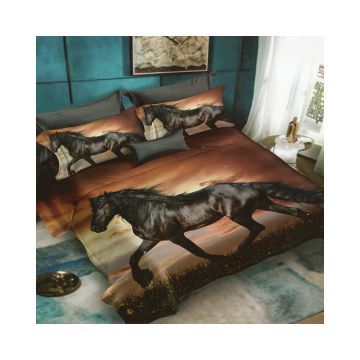 Lenjerie De Pat Horse D56 Finet, 70% bumbac, 30% poliester, 6 piese, pentru 2 persoane, multicolor