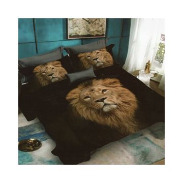 Lenjerie De Pat Lion D21 Finet, 70% bumbac, 30% poliester, 6 piese, pentru 2 persoane, multicolor