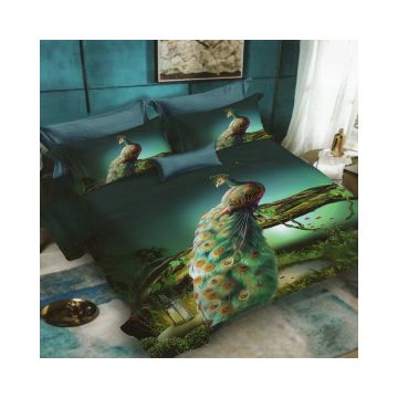 Lenjerie De Pat Peacock D57 Finet, 70% bumbac, 30% poliester, 6 piese, pentru 2 persoane, multicolor