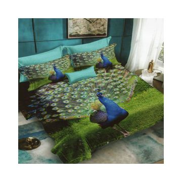 Lenjerie De Pat Peacock D59 Finet, 70% bumbac, 30% poliester, 6 piese, pentru 2 persoane, multicolor