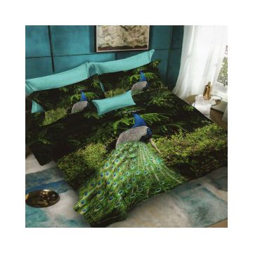 Lenjerie De Pat Peacock D64 Finet, 70% bumbac, 30% poliester, 6 piese, pentru 2 persoane, multicolor