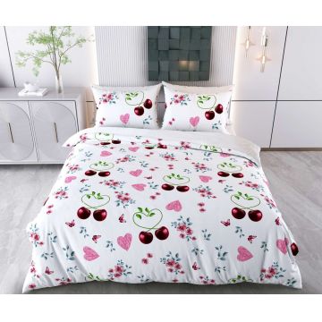 Lenjerie de pat pentru o persoana (DE), 2 piese, L'essentiel Maison, Cherry Hearts, Bumbac;Poliester, Alb / Roz / Roșu / Verde / Albastru