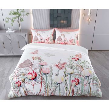 Lenjerie de pat pentru o persoana (DE), 2 piese, L'essentiel Maison, Linda, Bumbac;Poliester, Alb / Roz deschis / Roșu / Verde