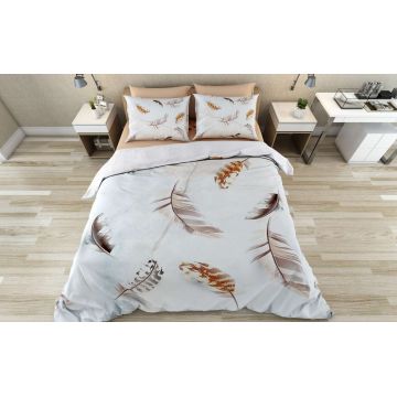 Lenjerie de pat pentru o persoana (DE), 2 piese, L'essentiel Maison, Sare, Bumbac;Poliester, Alb/Maro