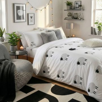 Lenjerie de pat pentru o persoana (DE), 2 piese, L'essentiel Maison, The Black Sheep, Alb