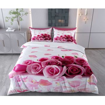 Lenjerie de pat pentru o persoana (FR), 2 piese, L'essentiel Maison, Pink Rosie, Bumbac;Poliester, Roz/Alb