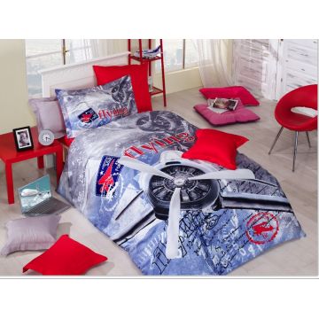 Lenjerie de pat pentru o persoana, L'essentiel Maison, Aliante, Roșu / Albastru / Alb / Gri