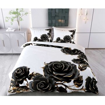 Lenjerie de pat pentru o persoana Single XXL (DE), 2 piese, L'essentiel Maison, Alone, Bumbac;Poliester, Alb/Negru