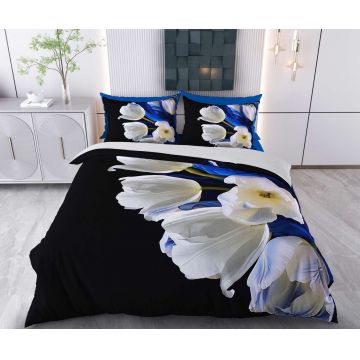 Lenjerie de pat pentru o persoana Single XXL (DE), 2 piese, L'essentiel Maison, Casper, Bumbac;Poliester, Negru / Alb / Albastru închis