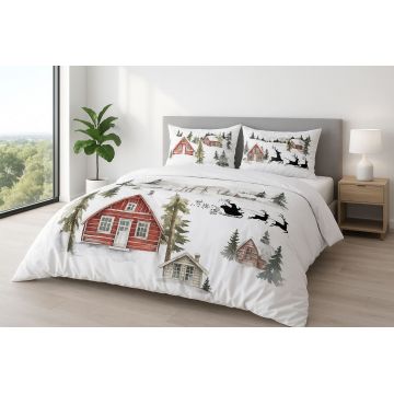 Lenjerie de pat pentru o persoana Single XXL (DE), 2 piese, L'essentiel Maison, Chalet, Bumbac;Poliester, Alb / Roșu / Verde / Maro