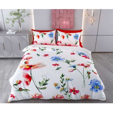 Lenjerie de pat pentru o persoana Single XXL (DE), 2 piese, L'essentiel Maison, Floser, Bumbac;Poliester, Alb / Roșu / Verde / Albastru